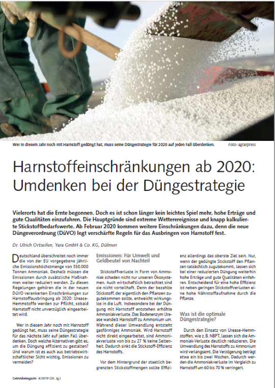 Harnstoffeinschränkungen ab 2020