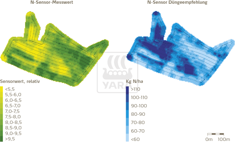 Verringerung des Düngereinsatzes duch sensorgesteuerte Düngung