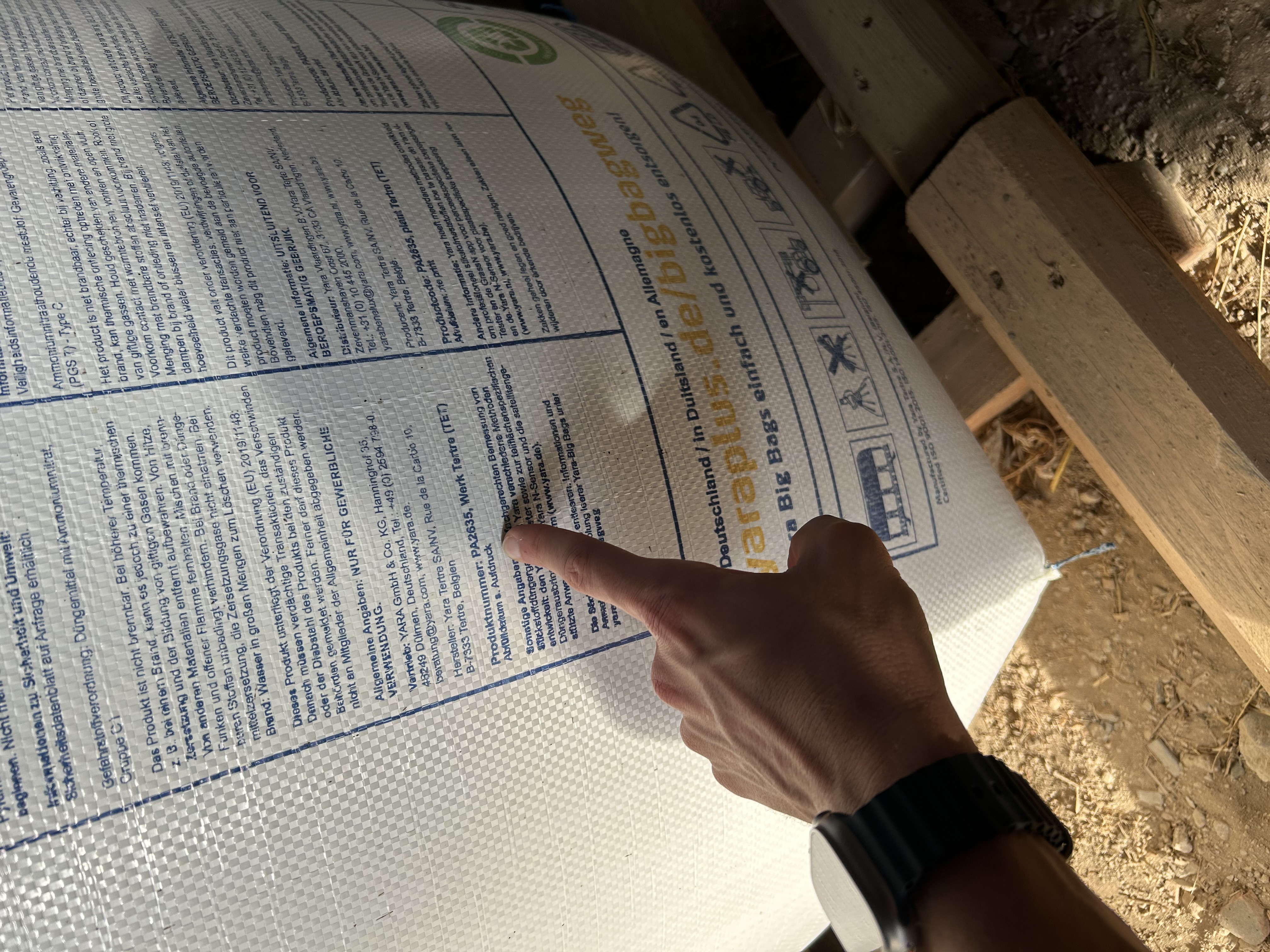 Produktcode auf Yara Big Bag