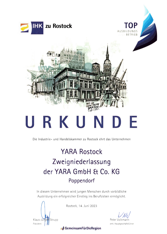 IHK Rostock Urkunde: Top Ausbildungsbetrieb