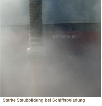 Starke Staubentwicklung bei Schiffsbeladung
